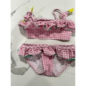 Mini Boden Girls Pink Gingham Seersucker Lemon Bikini Set 2-Piece Size 4-5Y